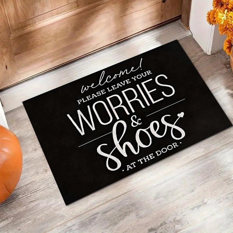 1pc "Please Leave Your Worries and Shoes At The Door" Print Mat, for Bedroom, Bathroom, Living Room, Anti-slip Polyester Mat