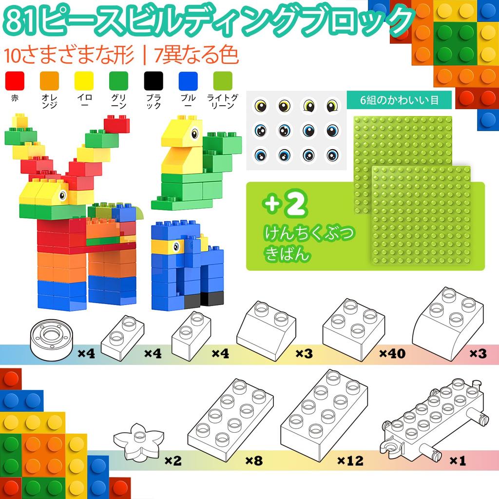 WYSWYG Stora Byggklossar - Kompatibla med DuploAnpanman - Byggklossar, Grundläggande Byggkloss-set för 2 år och uppåt, Pedagogisk Leksak (81 Delar + 2