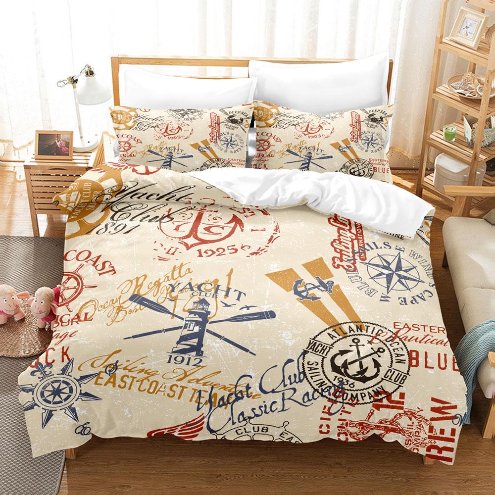 Anker 3D Bettwäscheset Ozean-Stil Bettdeckenbezug Extra großes Doppelbett Bettbezug mit Kissenbezug für Kinder Jungen Queen King Size