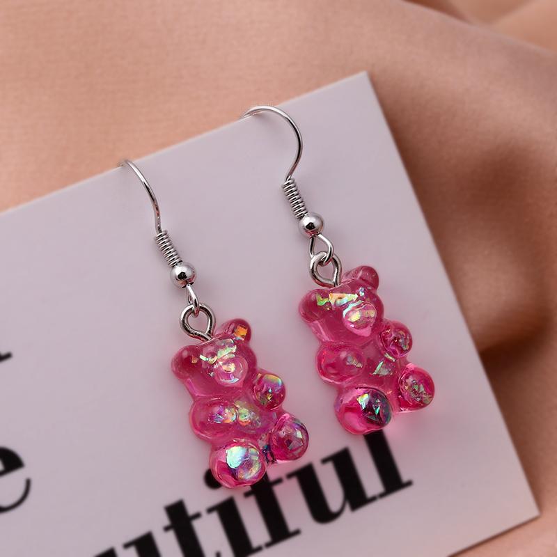 Cute Sequin Gummy Bear Dangle Earrings Cartoon Animal Drop Earrngs for Women Girls Party Holiday Jewelry Gifts