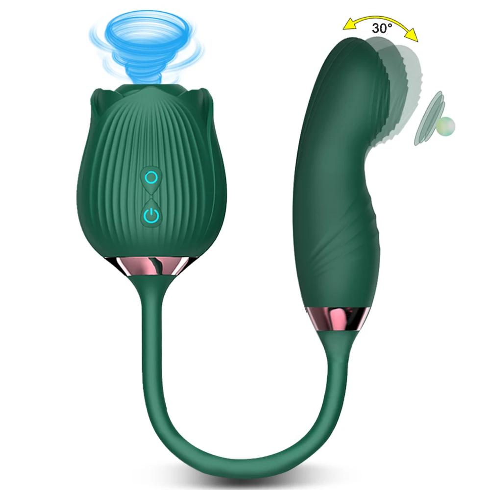 2 In 1 Rose-Sucking Vibrator Women Masturbator Nipple Penetration Vagina Vibrator Dildo Masturbators Adult Supplies Sexy Product