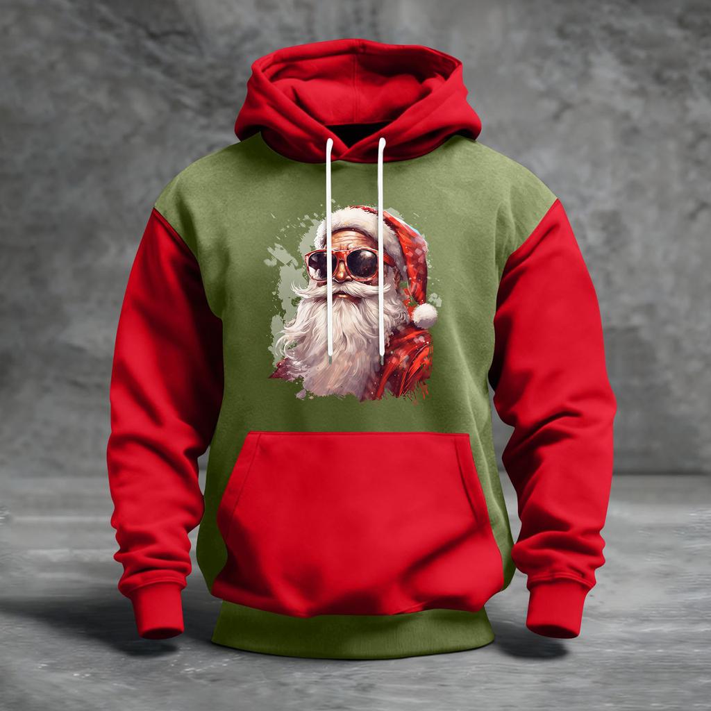 Men's Christmas Print Color Block Hooded Casual Sports Comfort Sweatshirt