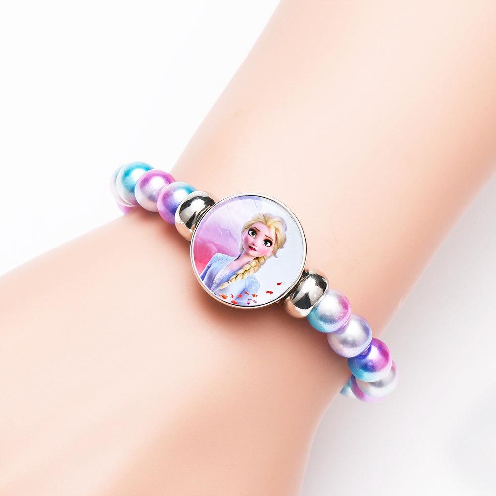 Princess Series Bracelet For Children Creative Cartoon Image Rainbow Beads Adjustable Wristband