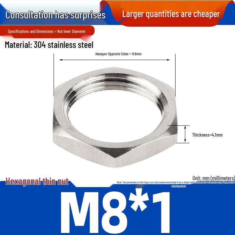 304 Stainless Steel Thin Hex Lock Nut & Washer for Faucet Pipe Thread Connection.