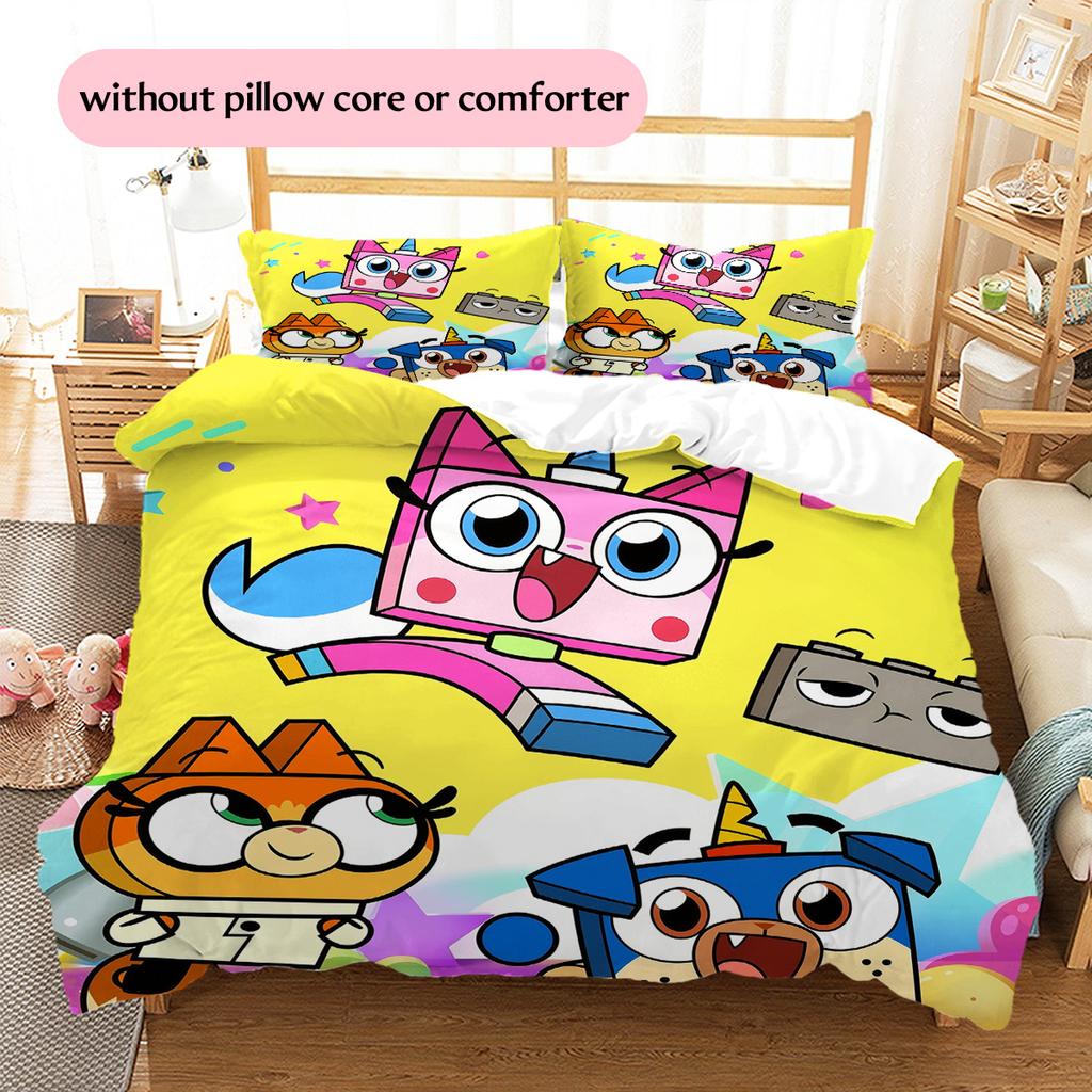 Unikitty! Pattern Bedding Quilt Set Home Decoration Gift (1 * duvet cover + 2 * pillowcase without core)