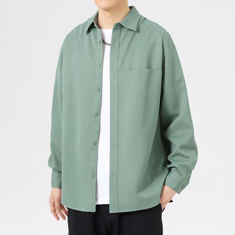 Men's Long-sleeved Shirt Spring Casual with Lined Clothes Korean Version of The Trend Spring and Autumn Shirt Coat