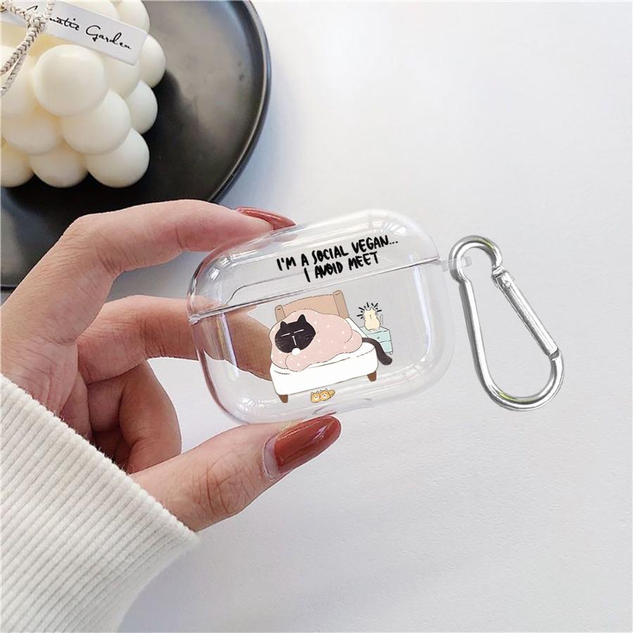 Cartoon Working Cat Clear Earphone Cases Cover Case For Airpods 4 Pro 1 Pro3 3 2 Pro2