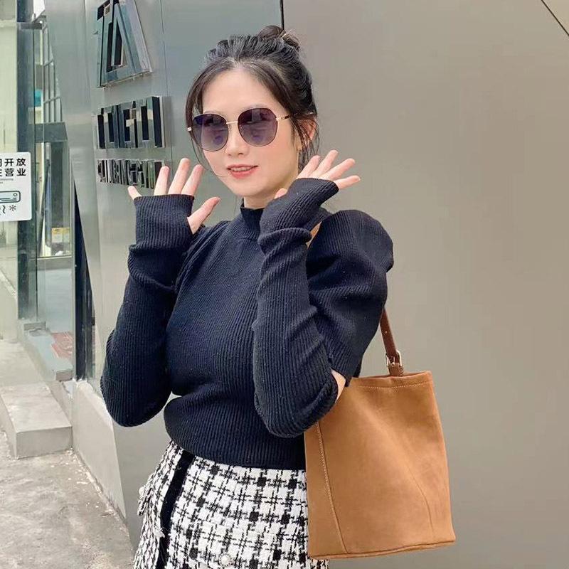 Cowhide Large Capacity Sanded Leather Bucket Bag Niche Design Fashion One-shoulder Underarm Women Bag