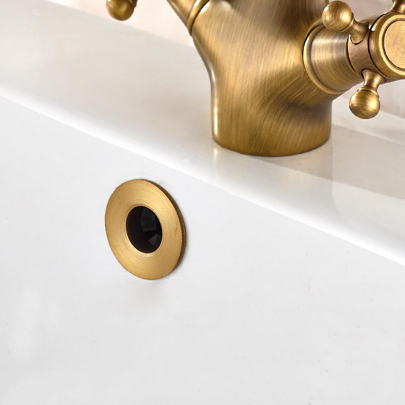 Bathroom Vessel Pop Up Sink Drain Strainer, Flip Top Stopper for Lavatory Basin, Antique Brass Pop Up Sink Overflow Cover