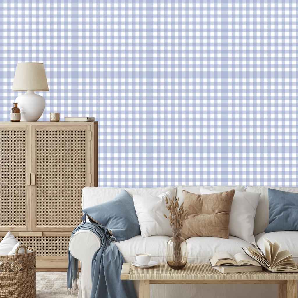 Wallpaper Fabric Pattern Blue, White and Light Gray 50x1000
