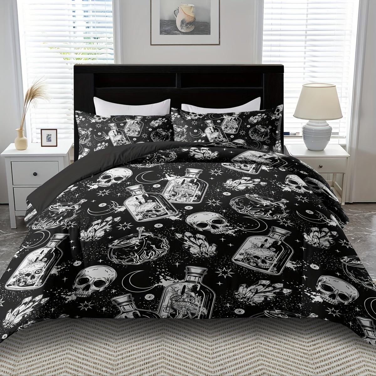 

2/3pcs Halloween Skull Down Comforter Set Soft Comfortable Moon Printed Down Bedding Set Halloween Gift Happy Halloween EU Twin(135x200cm)
