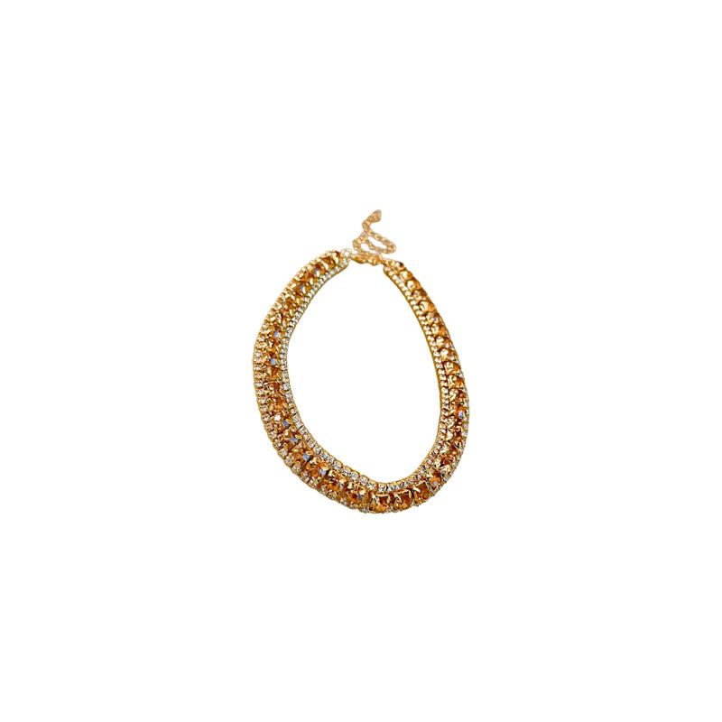 European and American diamond-encrusted zircon square necklace retro niche court style neck chain light luxury high-end versatile jewelry