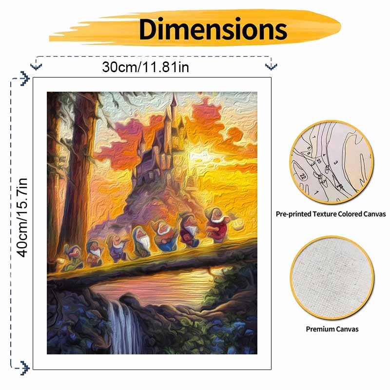 Disney Snow White Dwarfs Paint By Number Kit Drawing Canvas DIY Picture Home Decor Oil Painting Sunset Castle Art Wall Craft Gift Set