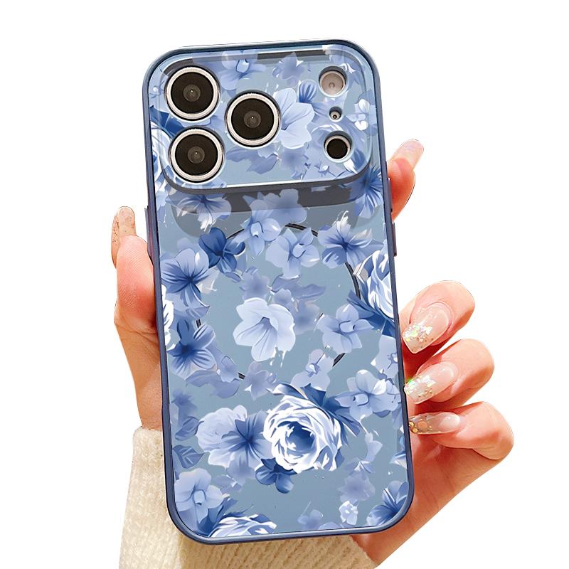Magnetisch Für Magsafe Hülle Für iPhone 17 Pro Max Blau Rose Blumen Muster Hautgefühl Abdeckung Für iPhone 16 15 14 13 Pro Max