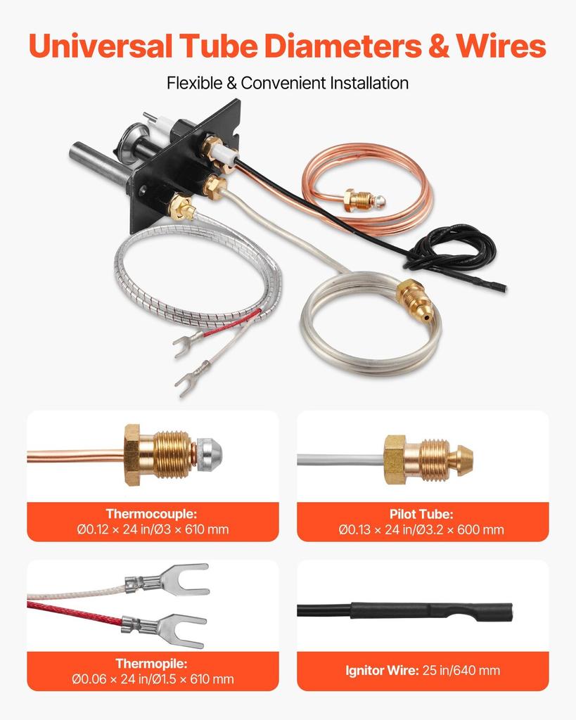 Gas Pilot Assembly, OE 69L17, 69L1701, 904405, J4117, 108084-02 Fireplace Gas Pilot Assembly Kit, Natural Gas Ignition Replacement, Compatible with