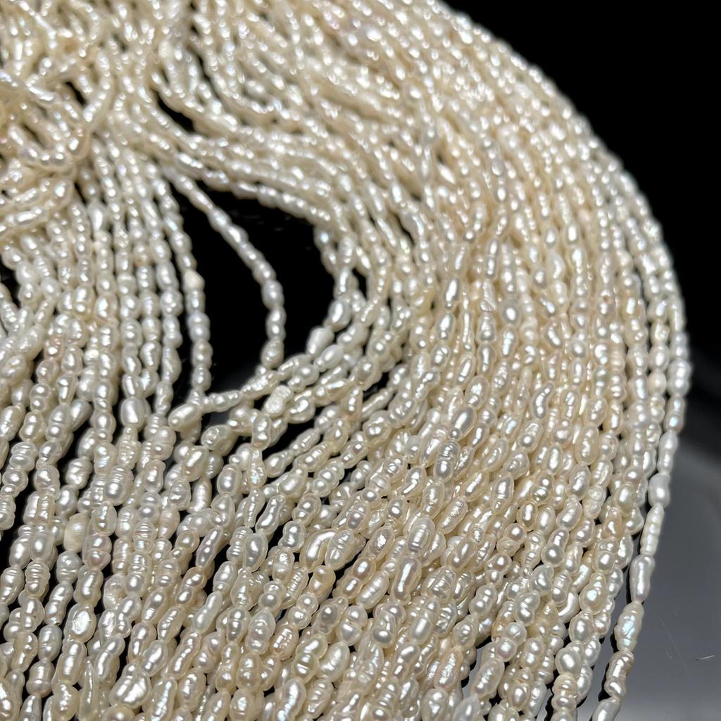 1String, White Natural Freshwater Pearls, Handmade Rice Pearl Beads, 2-3 Mm, for DIY Necklace Accessories, Jewelry Making, Women Gift, 36 Cm