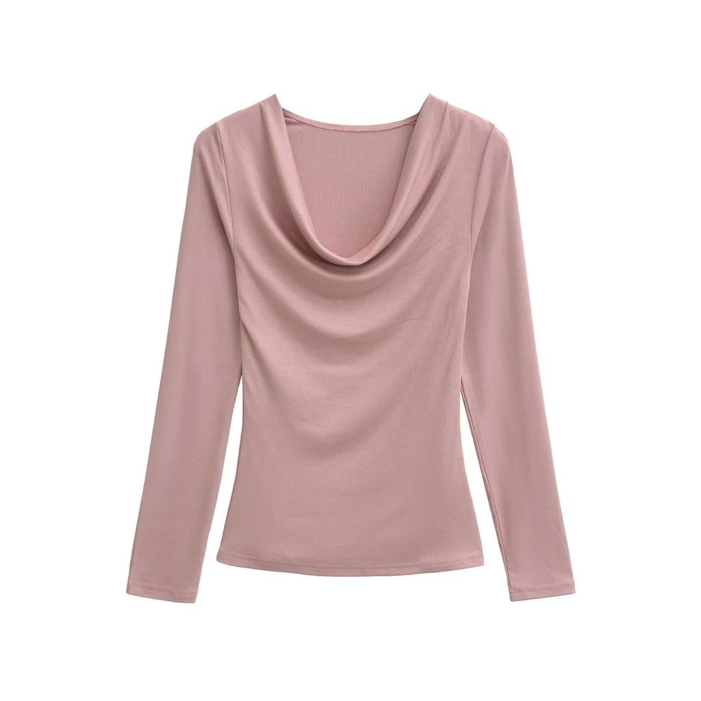 Women's Sexy Slim-Fit Low-Cut Long Sleeve T-Shirt: Spicy & Chic Solid Color Base Layer