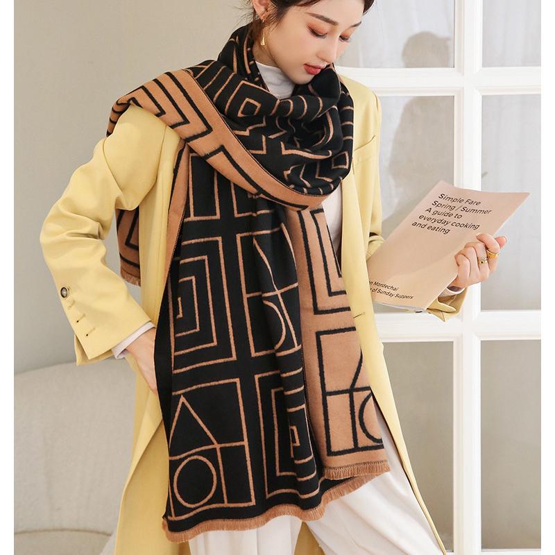 Podzim zima retro kašmírová teplá šála dámská silná oboustranná šála