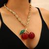 Fashionable Exaggeration Red Cherry Fruit Pendant Personalized Thick Chain Necklace For Women