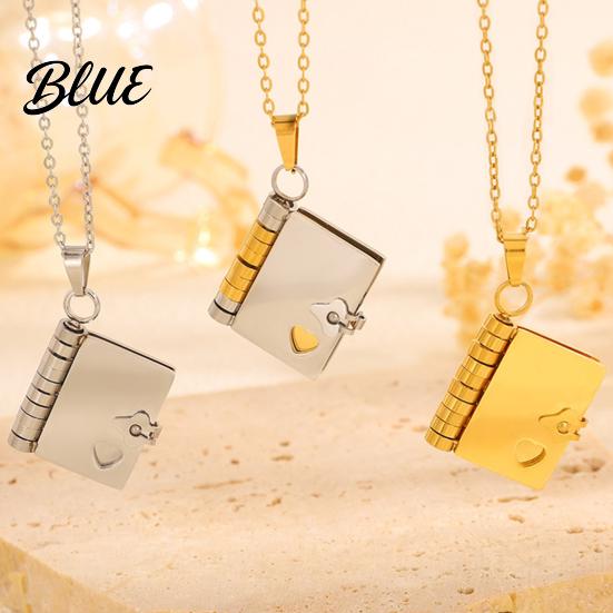 Mini Book Charm Necklace Titanium Steel Openable Pendant Literary Themed