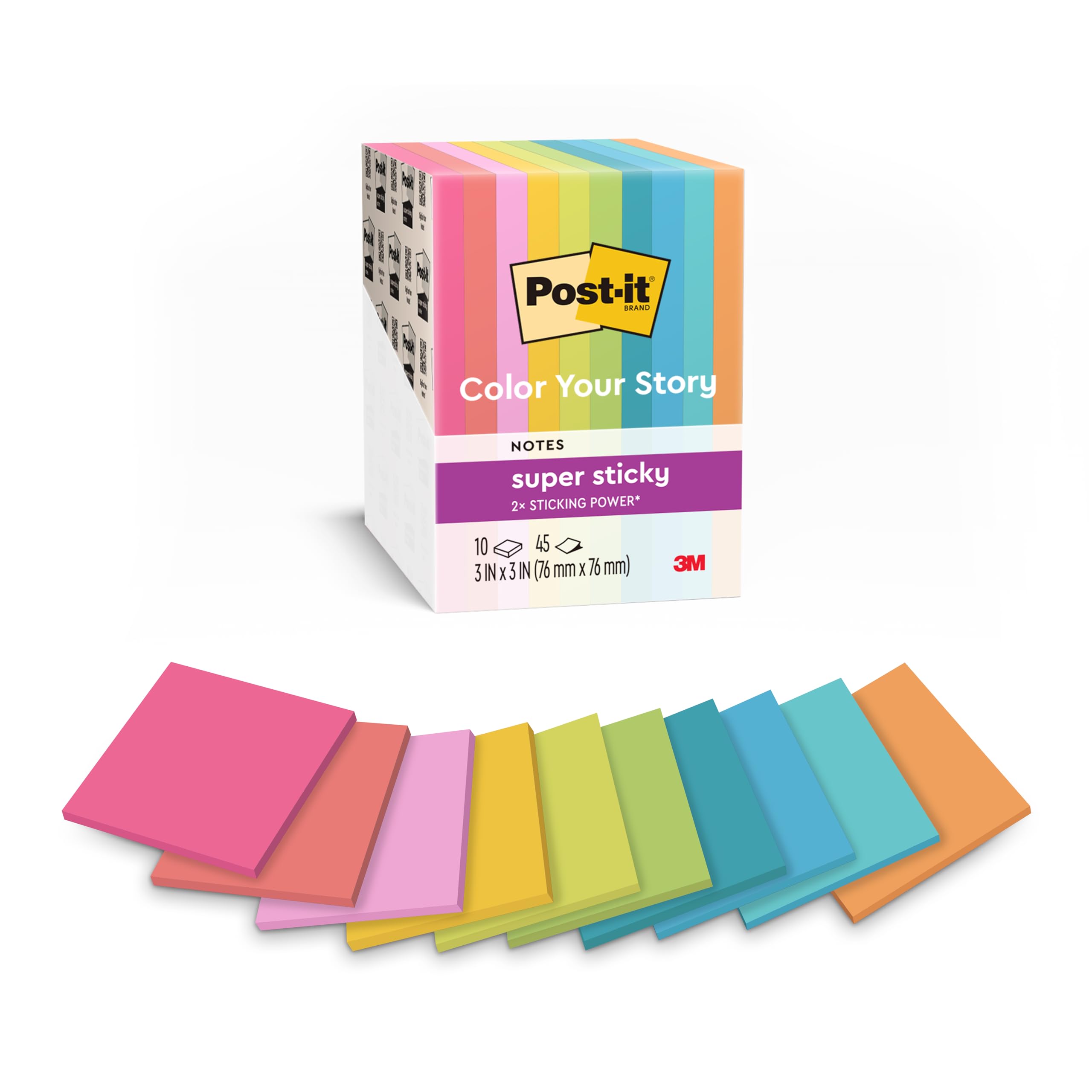 

3M Прочные разноцветные 76 x 45 Листов x 10 Ограниченное предложение Стикеры Post-it, Клейкие, Милые, Большие, Ассорти, 76 мм, Блоки, 654SS-MC-HFBR