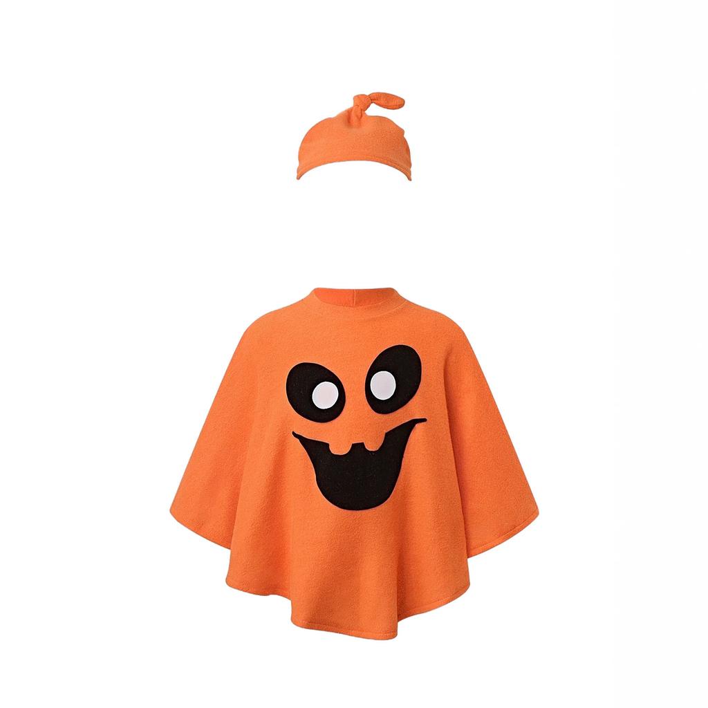 Halloween Pumpkin Cloak Set Kids Cute Funny Cape Kindergarten Party Stage Cosplay Outfit