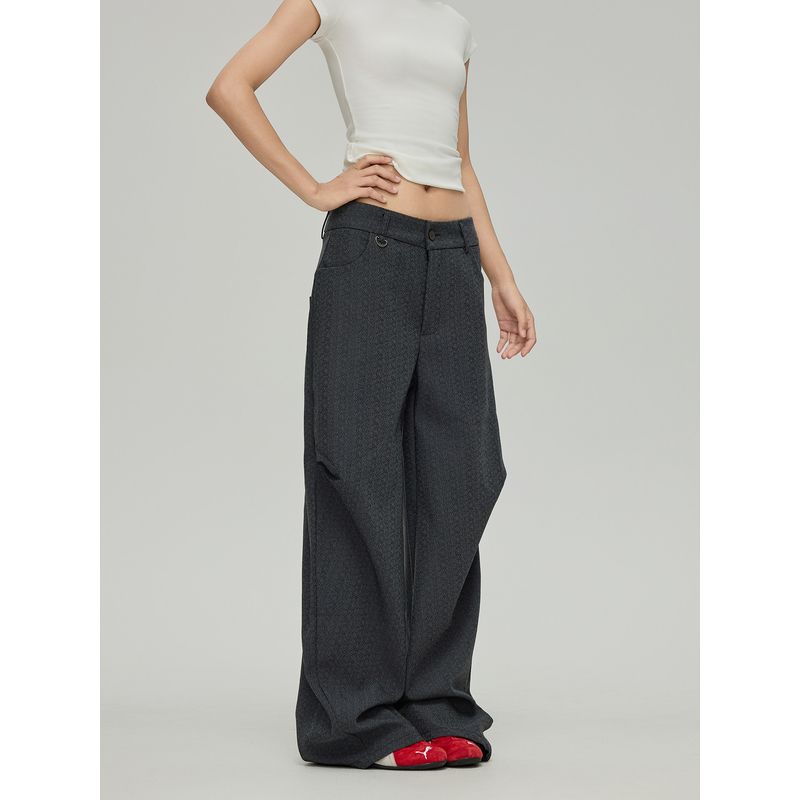 Black of Exit Old Money Style Pleated Solid Color Textured Straight-Leg Suit Pants New Wide-Leg Casual Pants for Men