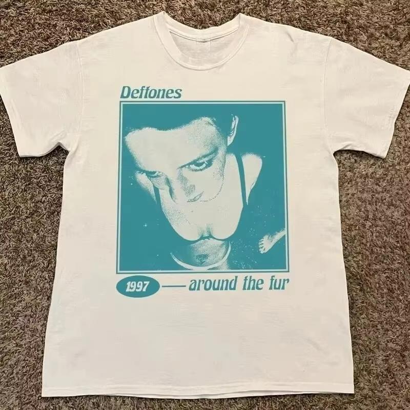 Летняя Мужская Хлопковая Винтажная Deftones Свободная Дышащая Уличная Мода Повседневная Одежда Женская и Мужская Футболка 4XL