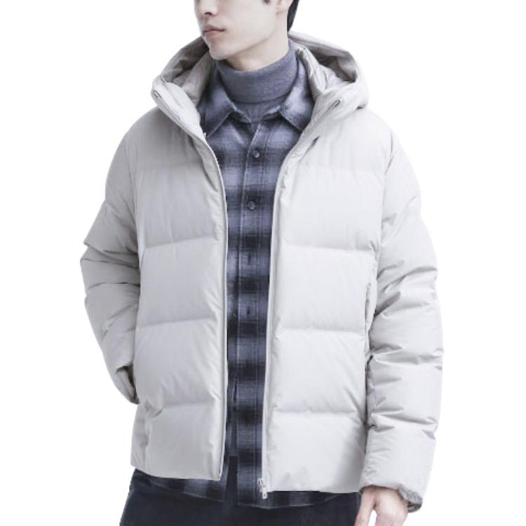 UNIQLO Solid Color Zipper Hooded Pocket Design Quilted Down Jacket Men outerwear Cloud-Gray 459624-02