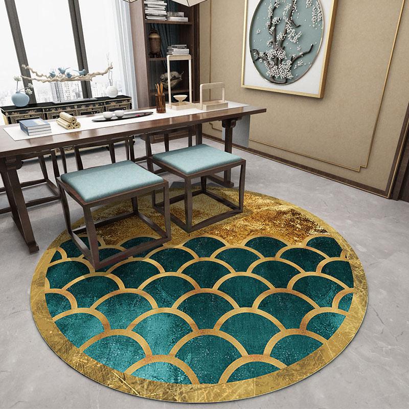 Chiness Style Round Carpet for Living Room Geometric Wave Print Floor Mat for Bedroom Kids Room Computer Chair Parlor Area Rugs