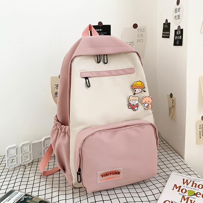 New College Student Schoolbag Women's Fashion Simple Color Matching Girls Campus Backpack Large Capacity Canvas Backpack