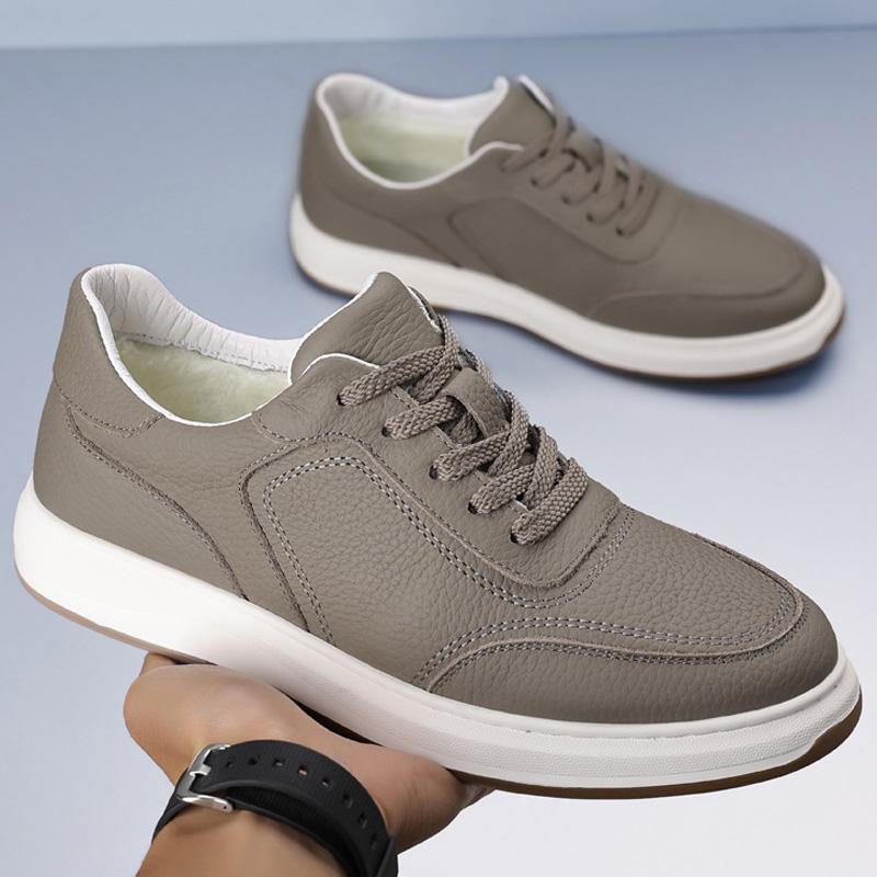 Winter Men's Casual Shoes Trend Sneakers 2024 Lace-up Genuine Leather Sneaker Men Shoes Flat Soft Sole with Fur Warm Shoe