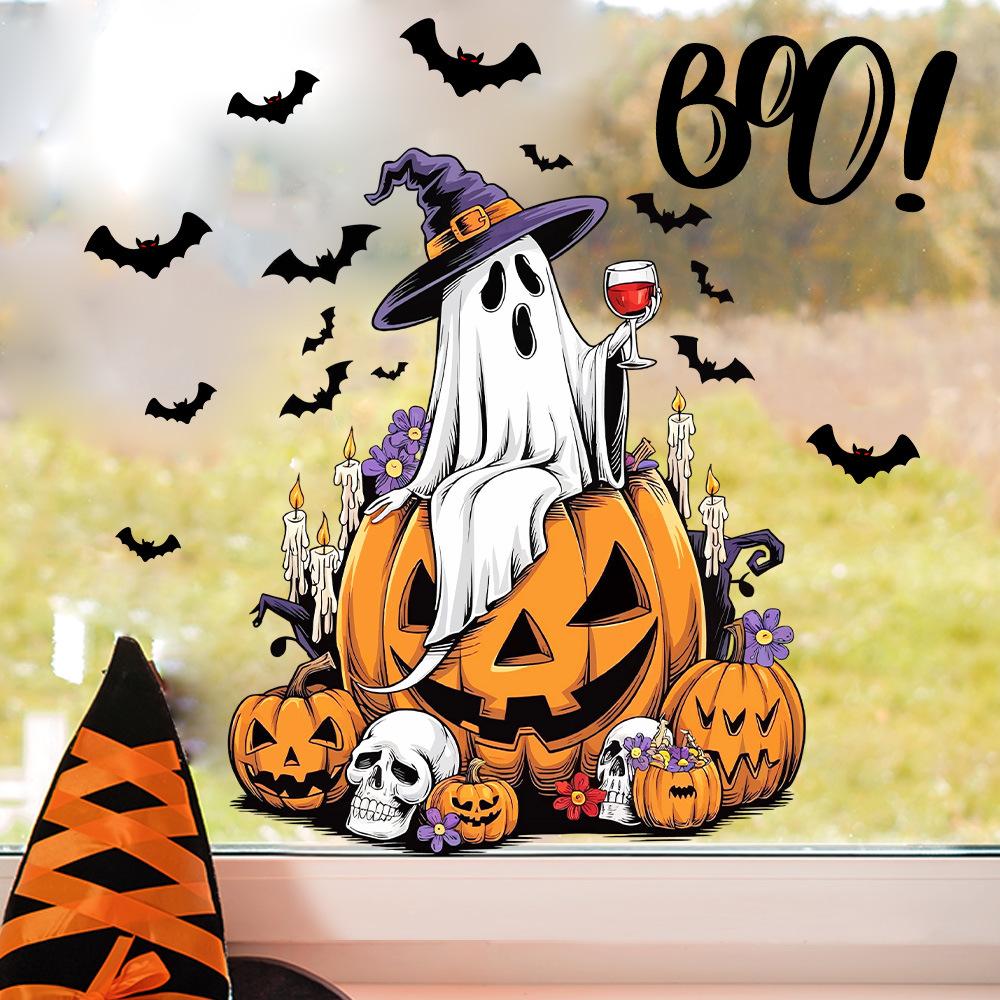 Cartoon, Halloween, Terrifying Pumpkin Ghost, Window Stickers, Festival Decoration, Static Stickers, Party Decoration Stickers, Festival Glass Sticker