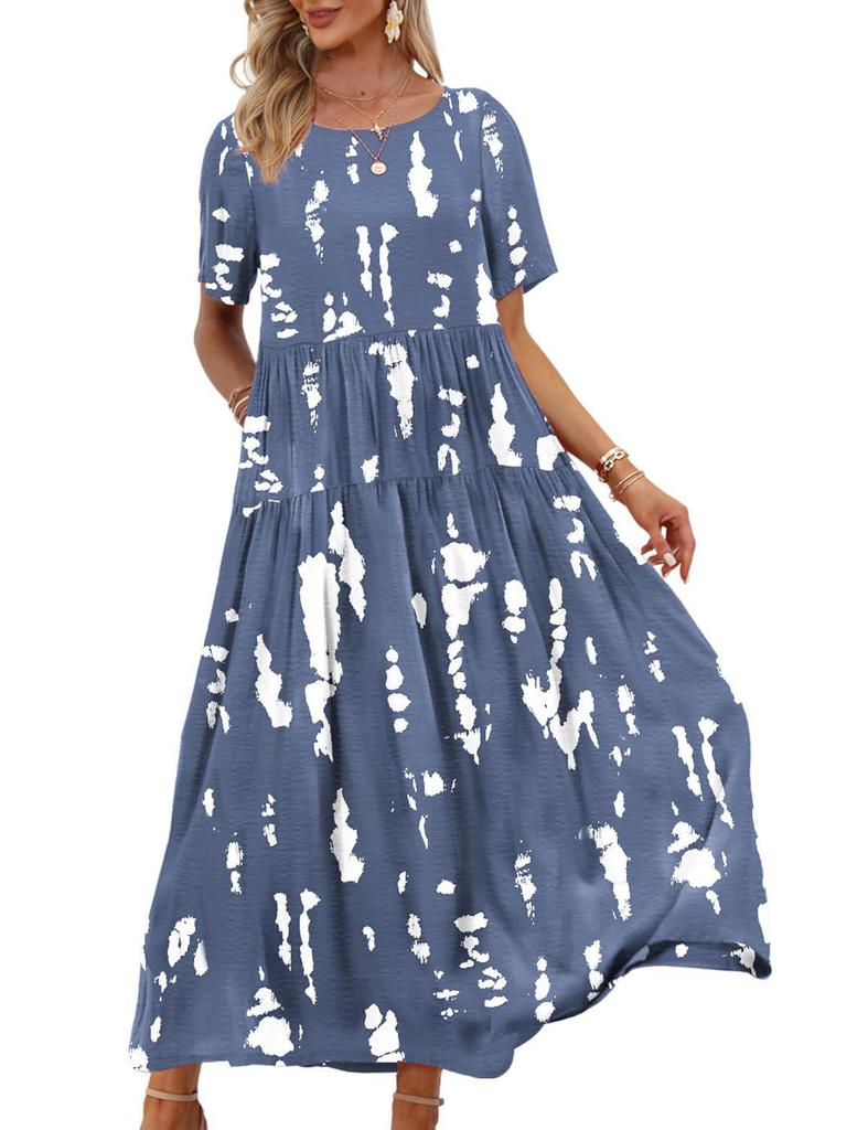 2024 New Women's Summer Mid-Length Printed Pullover Dress