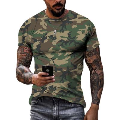 T-shirt z prostym męskim wzorem kamuflażu, casualowy luźny T-shirt z nadrukiem 3D z krótkim rękawem i modnym okrągłym dekoltem do sportów outdoorowych