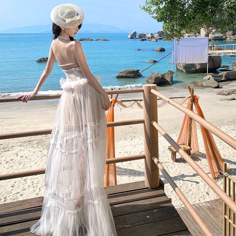 Fairy Seaside French Embroidery Jacquard Suspender Dress Women's Birthday Dress Dress Island Vacation Skirt