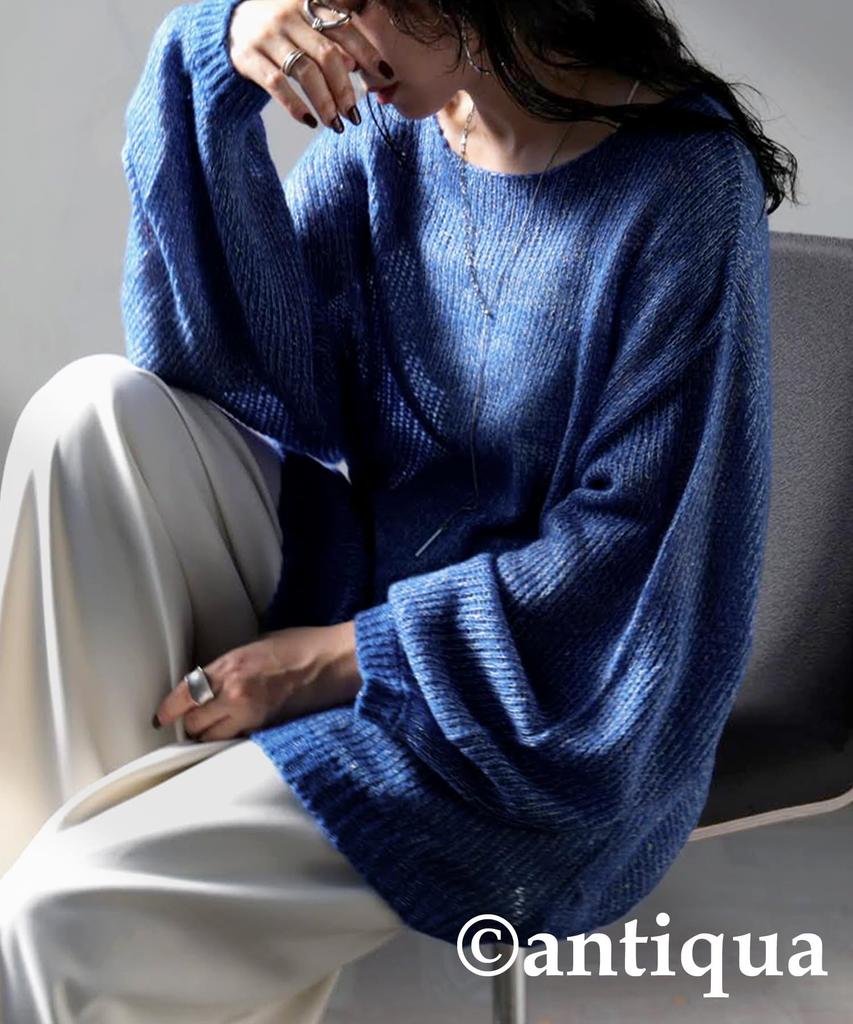 antiqua Knit Long Regular Size Blue Women's Lamé Top, Sleeve, EF-00013, (One Size), 32,
