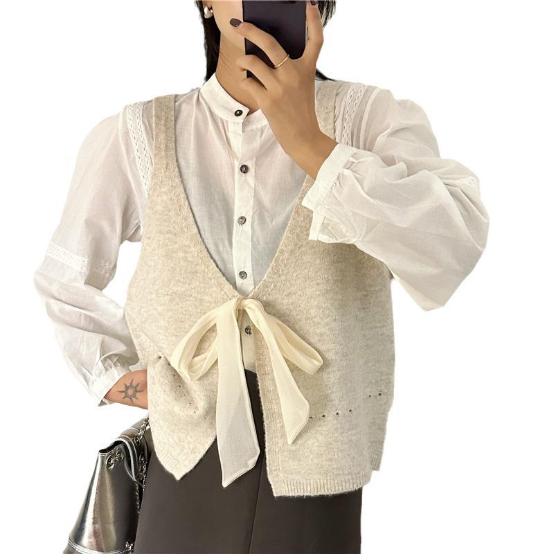 Reversible Bow Tie Sleeveless Knit Vest - Trendy Autumn Layered Look for Women