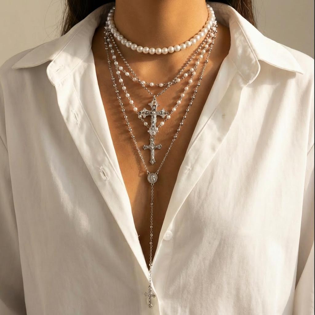 Collier Pendentif Croix Géométrique Avec Chaîne en Alliage Pour Mode Unisexe Tendance