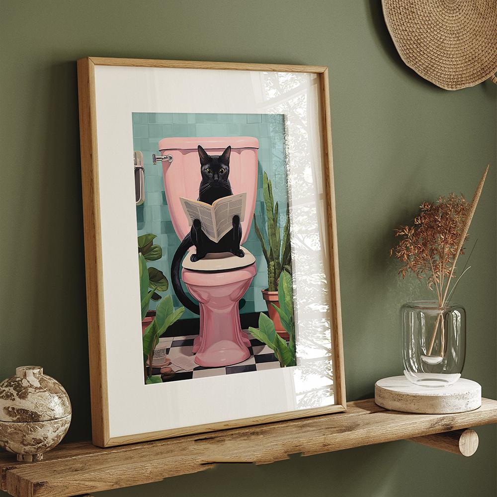 Modern Animal Cat Posters Home Decoration Funny Bathroom Canvas Prints Cute Black Cats Art Painting Wall Pictures Toilet Decor