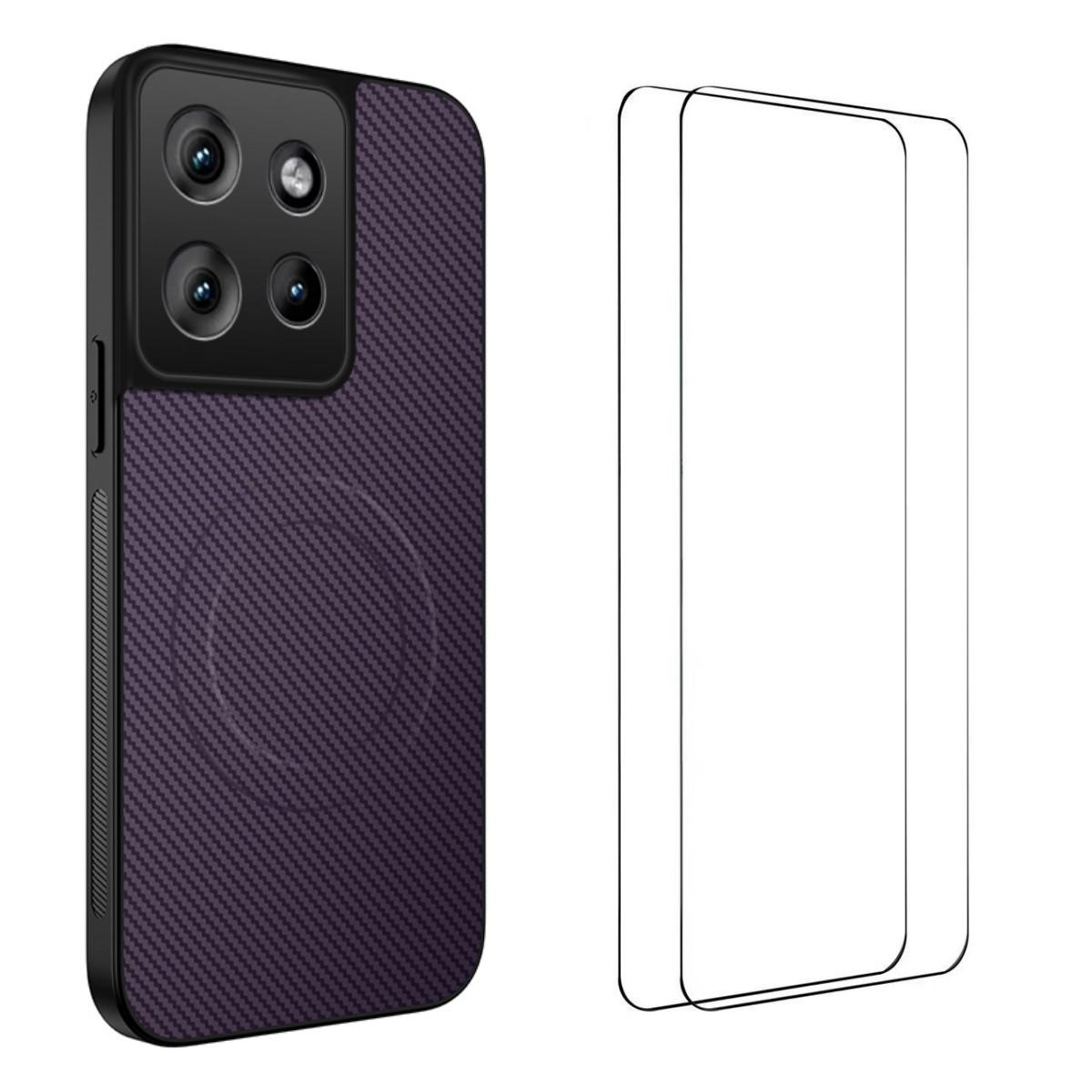 

Для Motorola Edge 50 5G Магнитный чехол WANLONFENG Серия TQ1 Текстура углеродного волокна ПК ТПУ Чехол для телефона с 2 защитными пленками Purple