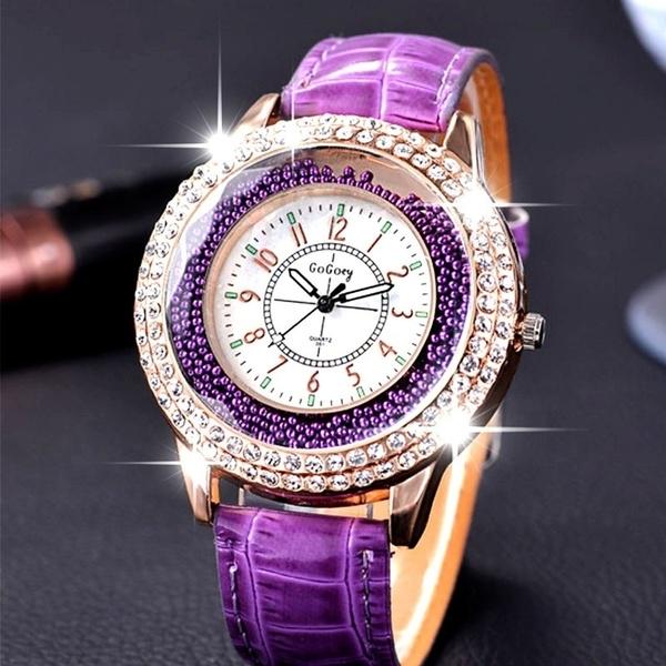 Fashion Ladies Rhinestone Quartz Watches Leather Strap Quicksand Crystal Casual Wrist Watch
