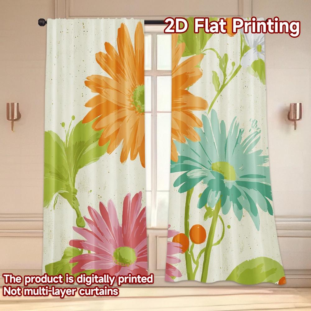 Flat Printing Curtains Without Rod Floral Spring Celebration Ramadan Holiday Digital Curtain Set Of 2 Made Polyester Washable