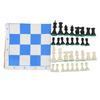 Chess Set 42cm Blue and White Rollable PU Checker Board 75mm Plastic Chess Pieces with Felt Padding