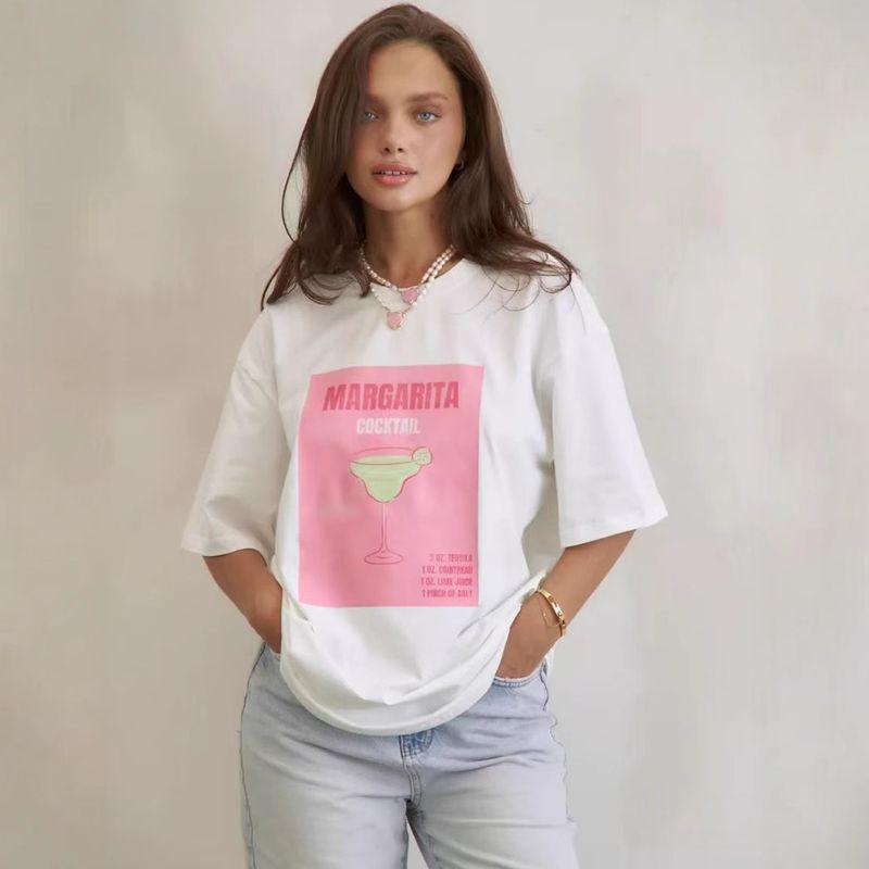 Western Style Fashion Casual Loose Print Short Sleeve T-shirt Top Printed Cotton T-shirt Top