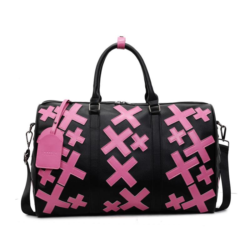 

Large capacity PU travel bag color letter embossed fitness bag soft leather Spice girl cross sports bag crossbody yoga bag розовый