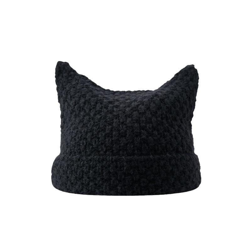 Unisex Cat Ear Stripe Knit Hat Japanese Style Winter Warm Couple Beanie Minimalist Cold Weather Outdoor Fashion Warm Cap