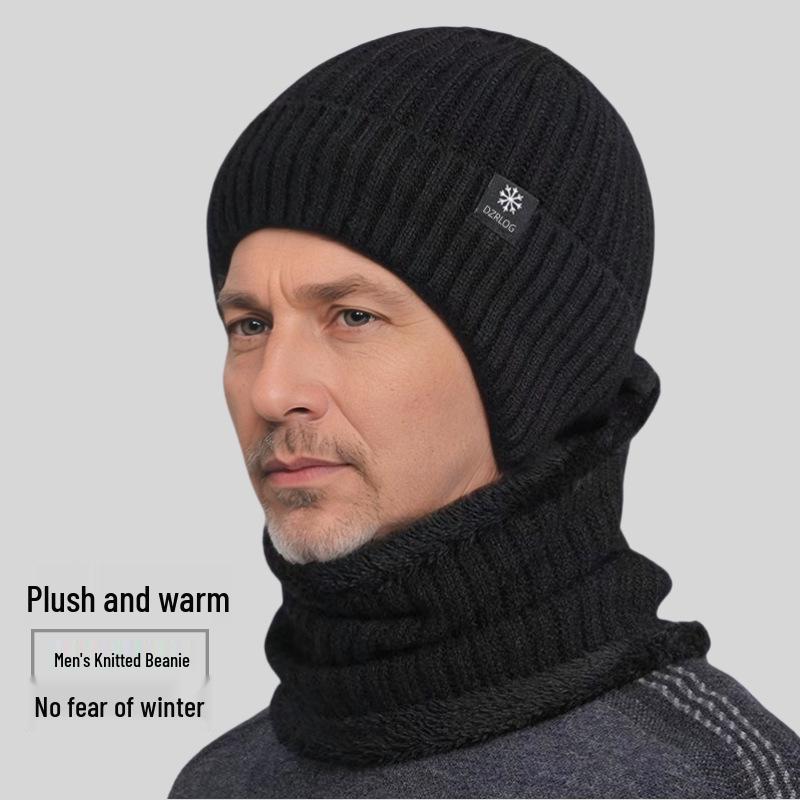 Men's Windproof Wool Beanie for Autumn/Winter - Middle-Aged & Elderly Ear Protection Fleece-Lined Hat