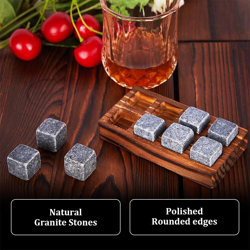 Father'S Day Gift For Men Whiskey Stones Set 8 Pcs Granite Ice Cubes+ 2 Pcs Cups For Whisky In Wooden Bottle Box Present For Dad