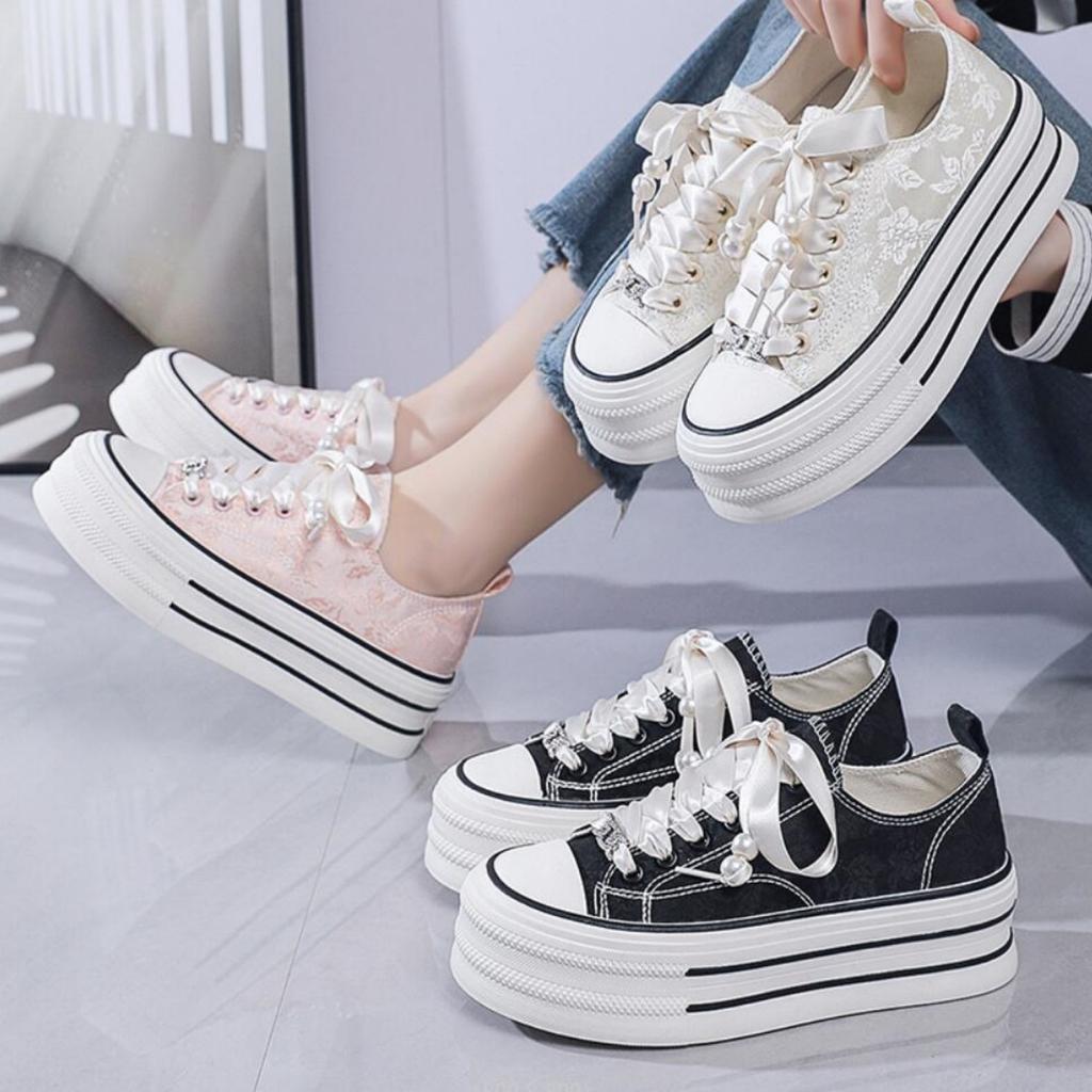 Fashion Women Platform Canvas Shoes Increasing Chunky Sneakers For Girls Outdoor Trainers Ladies All-match Espadrille Thick Sole Footwea